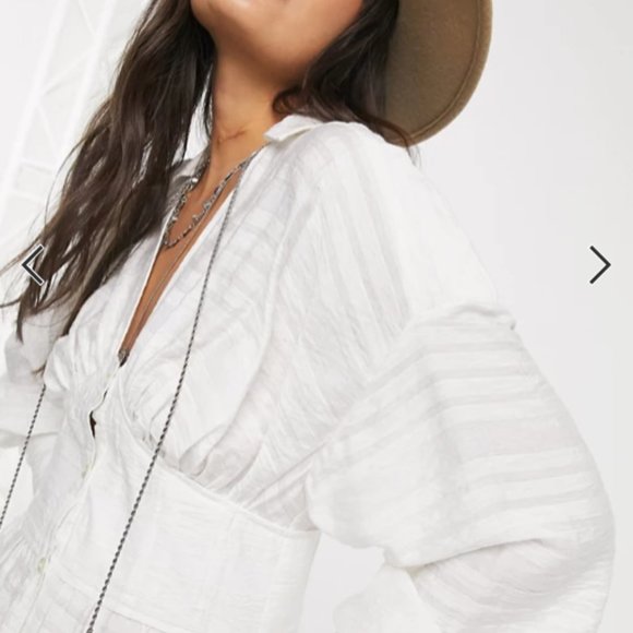 NWT.ASOS White Mini Shirt Dress with Corset Waist - Picture 7 of 9